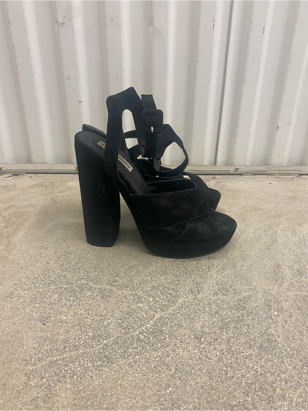 Steve Madden Black Suede Platform Block Heel Sandals, Size 9